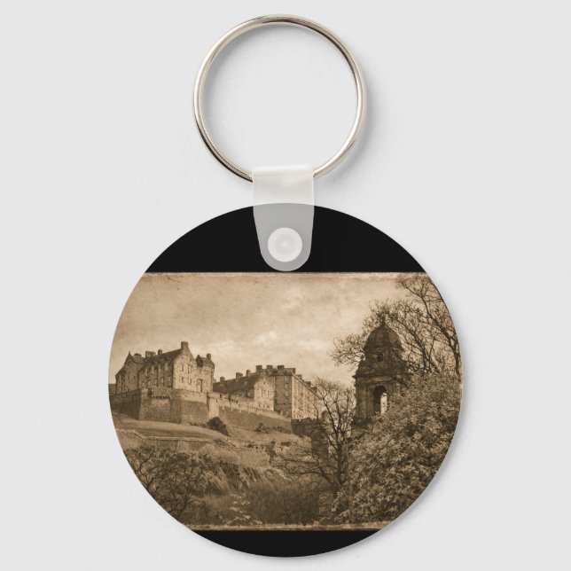 Edinburgh Castle Sepia Photograph Schlüsselanhänger (Vorderseite)