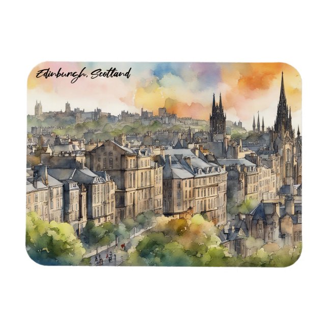 Edinburgh Castle Watercolor Travel Magnet (Horizontal)