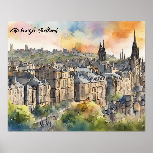 Edinburgh Castle Watercolor Travel Poster (Vorne)