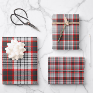 Edinburgh City Tartan Kariert Grau Black Red Geschenkpapier Set