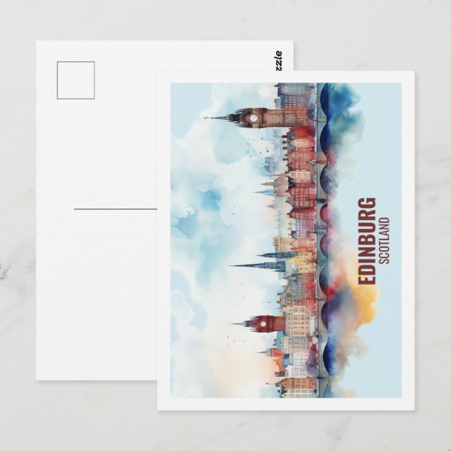 Edinburgh Schottland Famous Travel Place Watercolo Postkarte (Vorne/Hinten)