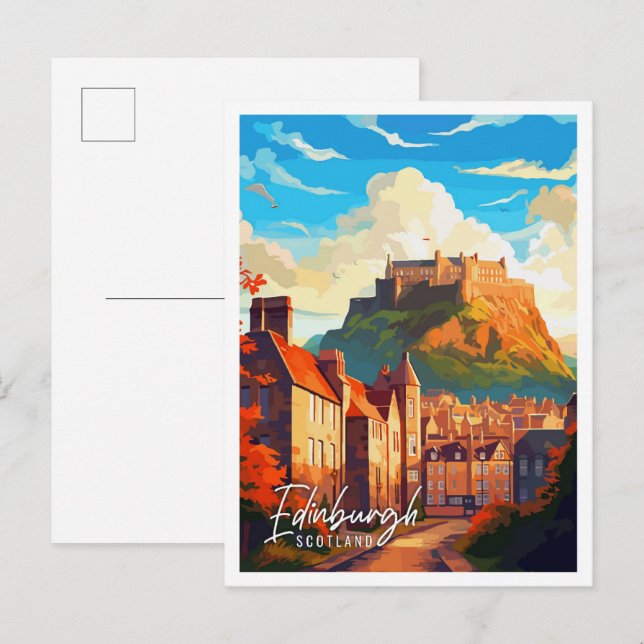 Edinburgh Schottland Vintage-Illustration Postkarte (Vorne/Hinten)