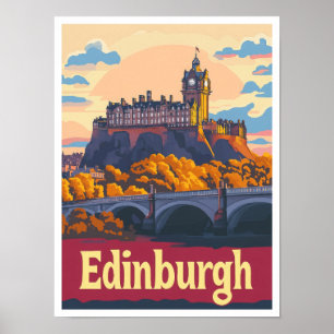 Edinburgh Scotland Art Vintage Travel Illustration Poster