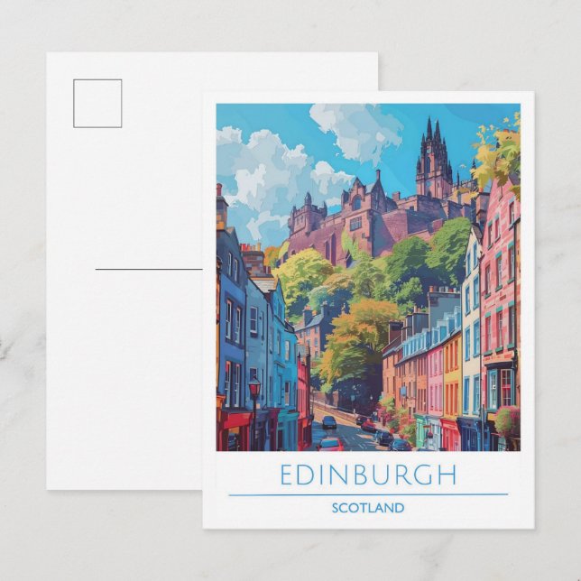 Edinburgh Scotland Art Vintage Travel Postkarte (Vorne/Hinten)