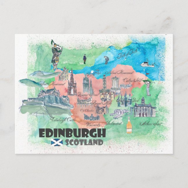 Edinburgh Scotland Reiseplan Postkarte (Vorderseite)