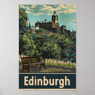 Edinburgh Scotland Vintage Travel Illustration Poster