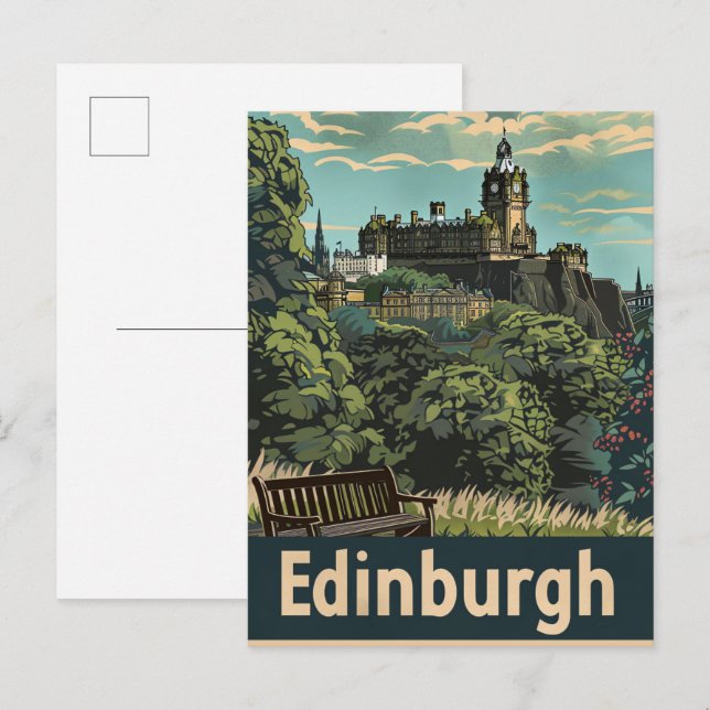 Edinburgh Scotland Vintage Travel Illustration Postkarte (Vorne/Hinten)