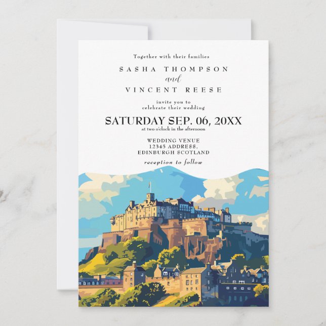 Edinburgh Scotland Wedding Invitation Retro Einladung (Vorderseite)