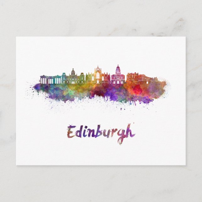 Edinburgh V2 Skyline in Aquarell Postkarte (Vorderseite)