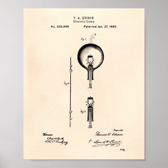 Edison Electric Lampe 1880 Patent Art - Old Peper Poster (Vorne)