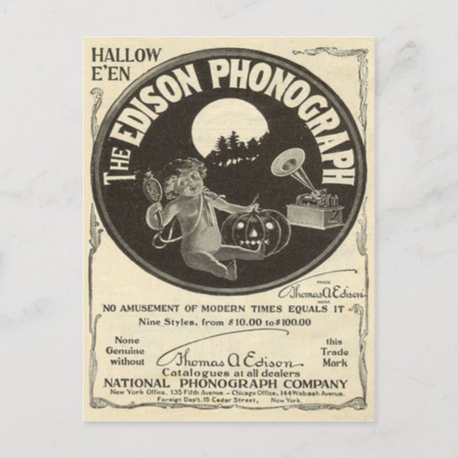 Edison Phonograph Halloween Ad Kürbislaterne Postkarte (Vorderseite)