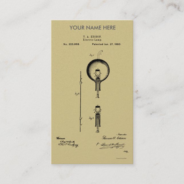 EDISONS ELEKTRISCHE LAMPEN-PATENT - circa 1880 Visitenkarte (Vorderseite)