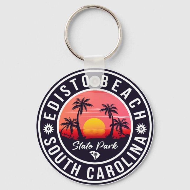 Edisto Beach South Carolina Retro Sunset Souvenir Schlüsselanhänger (Vorderseite)