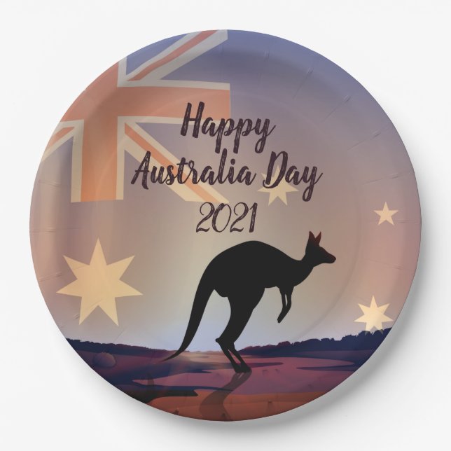 "Edit Text Flag Kangaroo Australia Day 9" Pappteller (Vorderseite)
