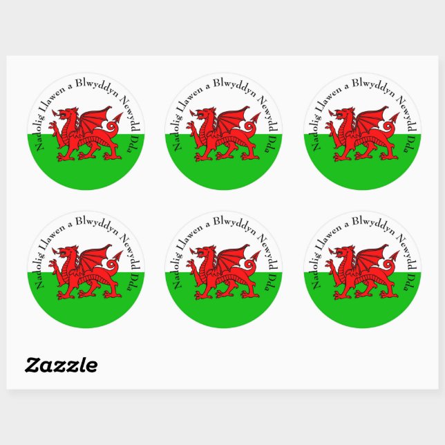 Edit Text Welsh Flag Red Dragon Weihnachten Runder Aufkleber (Blatt)