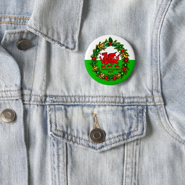 Edit Text Year Welsh Flag Red Dragon Weihnachten Button (Beispiel)