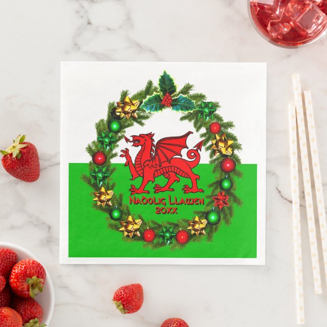 Edit Text Year Welsh Flag Red Dragon Weihnachten Serviette (Beispiel)