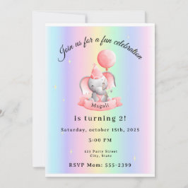 Editable 2nd Birthday Invitation Cute Elephant Einladung
