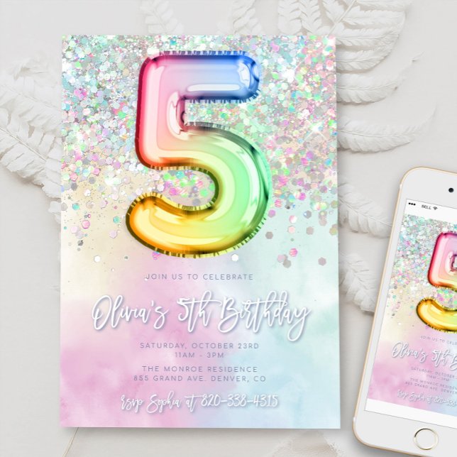 Editable 5e anniversaire Invitation Modèle Rainbow (Créateur téléchargé)