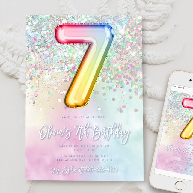 Editable 7e anniversaire Invitation Modèle Rainbow (Créateur téléchargé)