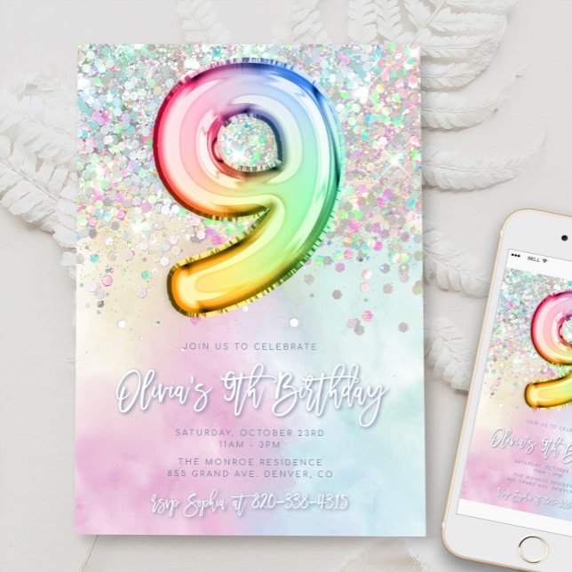 Editable 9e anniversaire Invitation Modèle Rainbow (Créateur téléchargé)