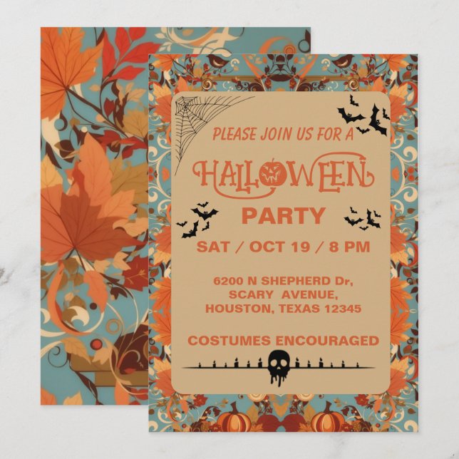 Editable Adult Halloween-Party Einladung (Vorne/Hinten)
