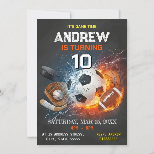 Editable All Star Sports Birthday Invitation Einladung (Vorderseite)