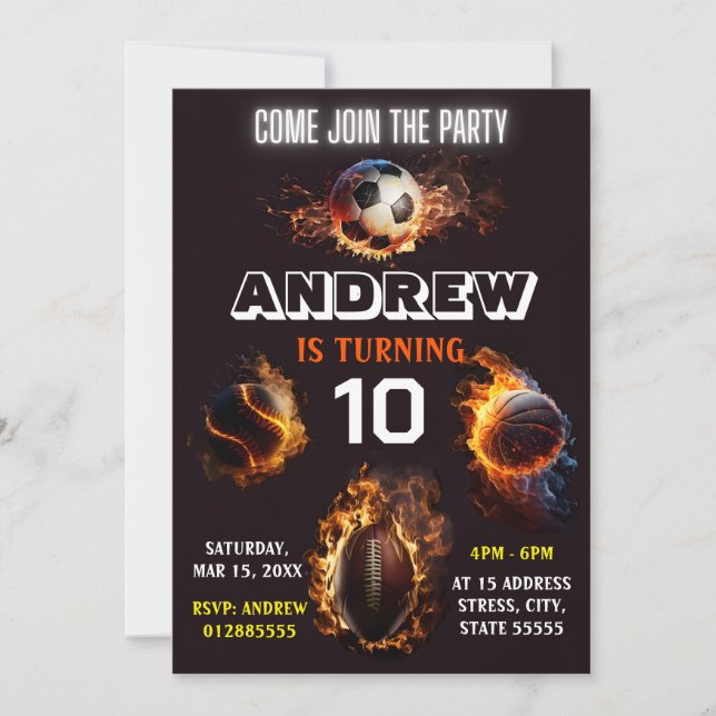 Editable All Star Sports - Einladung zum Geburtsta (Vorderseite)