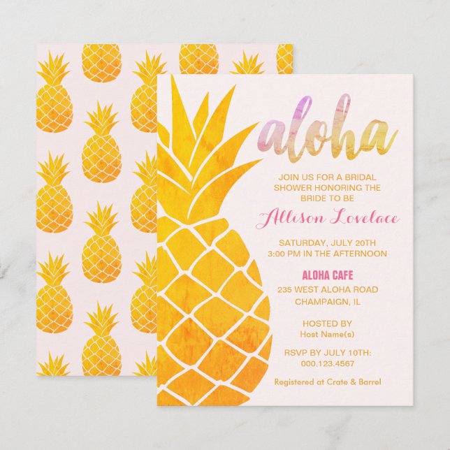 Editable Aloha Tropical Brautparty Einladung (Vorne/Hinten)