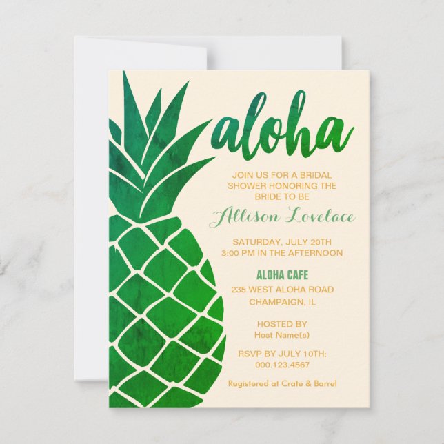 Editable Aloha Tropical Brautparty Einladung (Vorderseite)