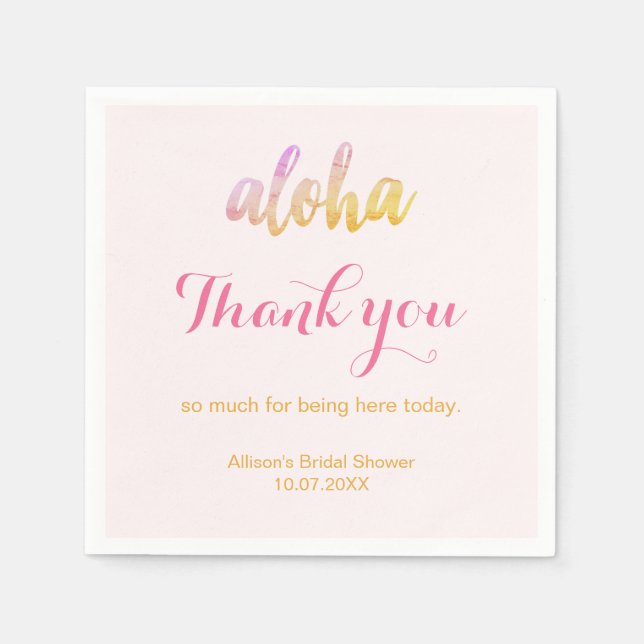 Editable Aloha Tropical Brautparty Serviette (Vorderseite)