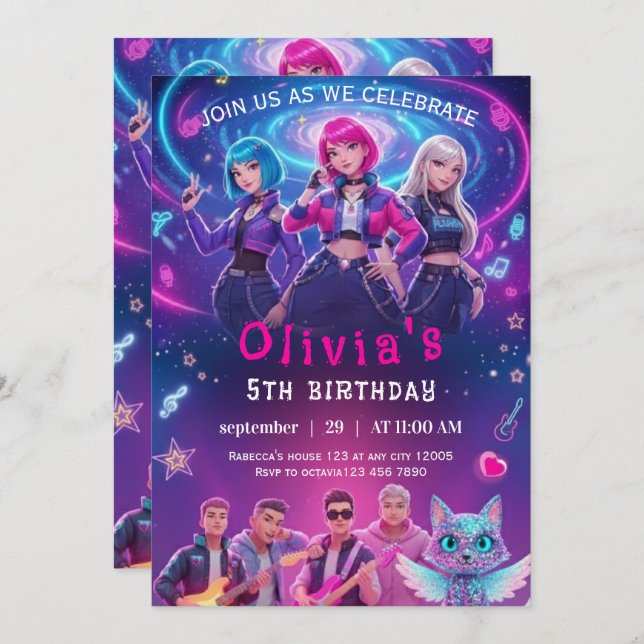 Editable Anime Birthday Invitation  (Devant / Derrière)