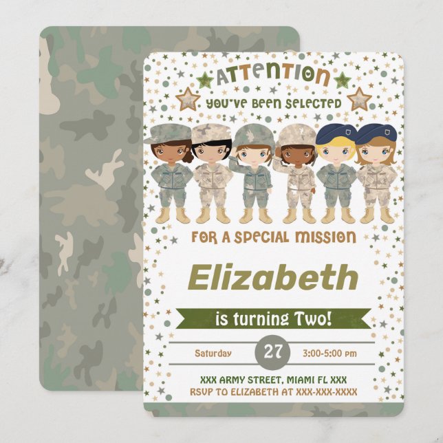 Editable Army Birthday Einladungen (Vorne/Hinten)