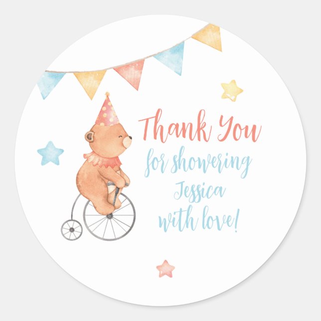 Editable Baby Animal Circus Vielen Dank, dass Sie  Runder Aufkleber (Vorderseite)