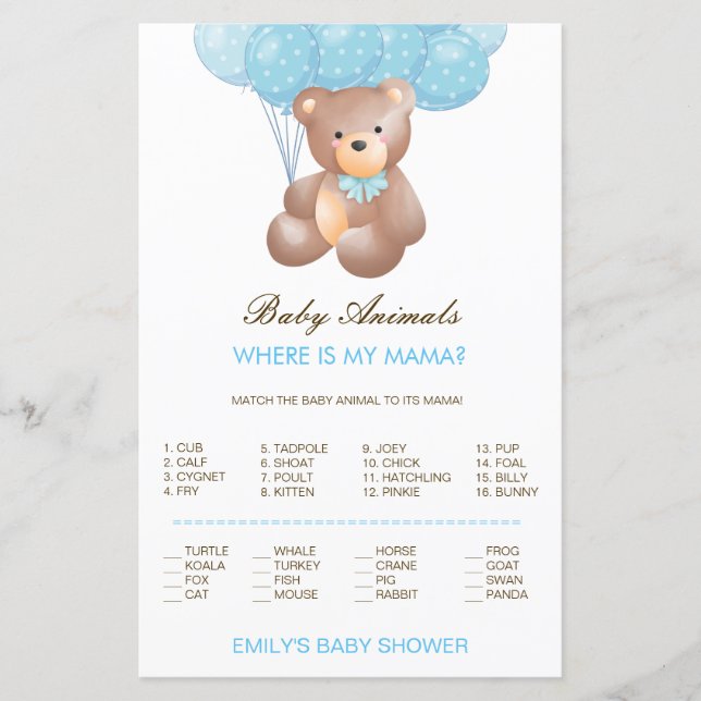 Editable Baby Animal Match, wo ist Mama w Answer (Vorderseite)