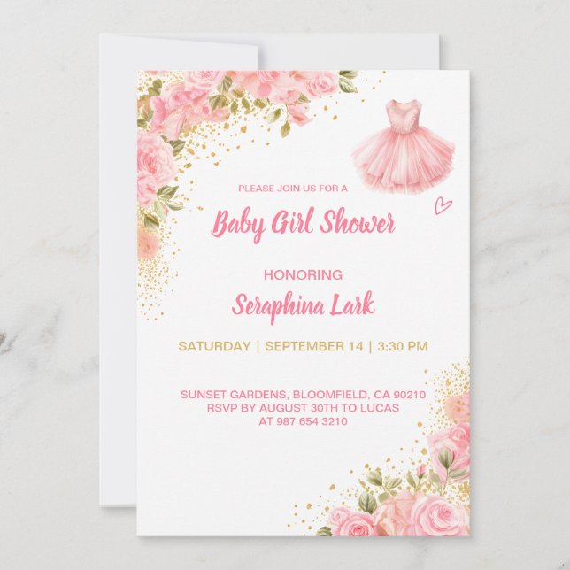 Editable Baby Girl Shower Pink Card für Mädchen Einladung (Vorderseite)