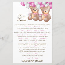 Editable Baby Twin Trivia Babydusche mit Antwort
