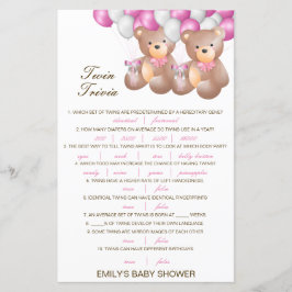 Editable Baby Twin Trivia Babydusche mit Antwort