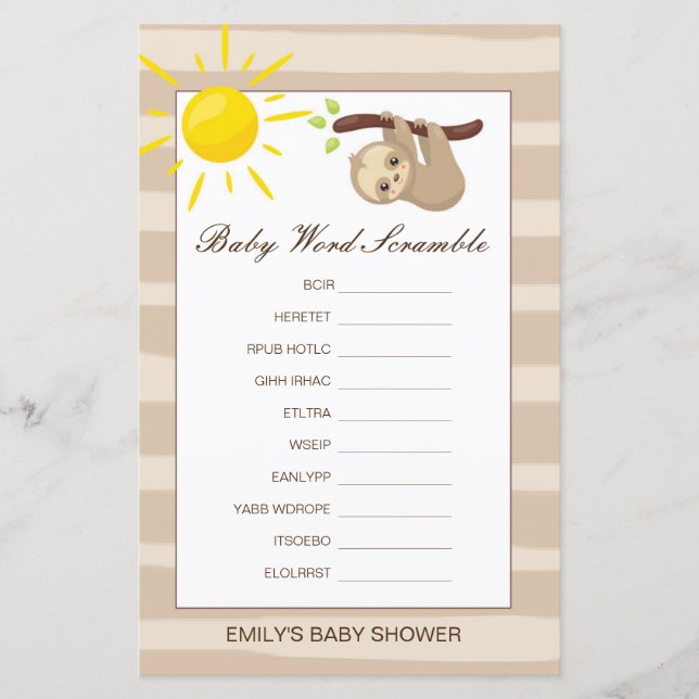 Editable Baby Word Scramble mit Antwort (Vorderseite)