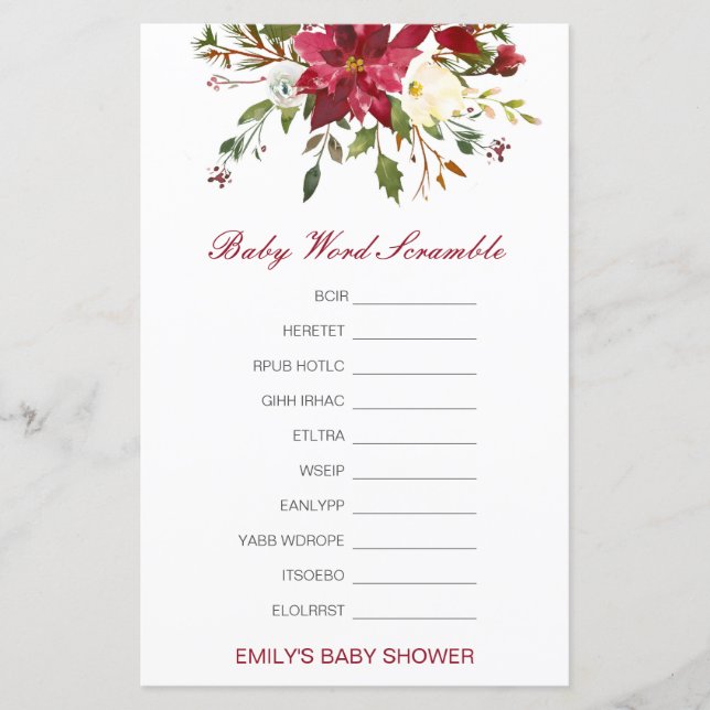 Editable Baby Word Scramble mit Antwort (Vorderseite)