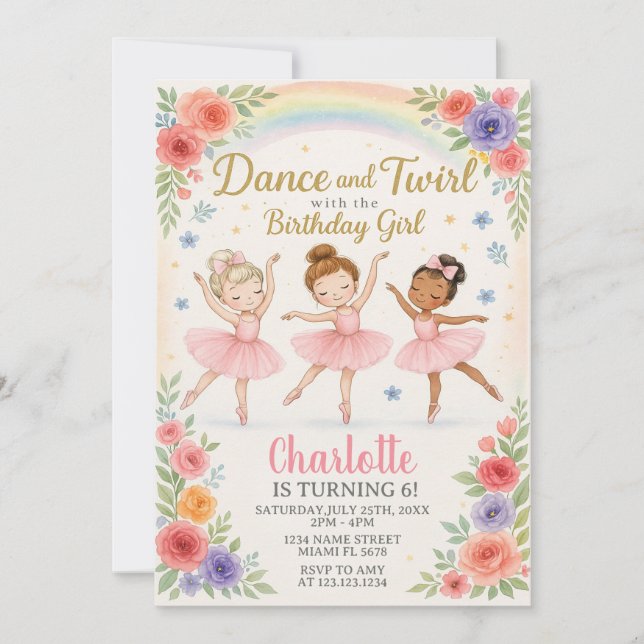 Editable Ballerina Birthday Einladung für Mädchen (Vorderseite)