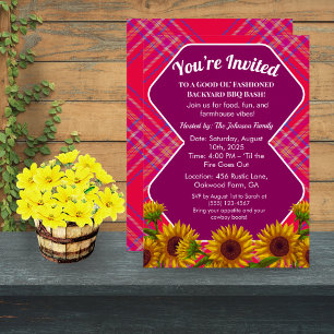 Editable Barnyard GRILLEN Cookout Invite Gingham R Einladung