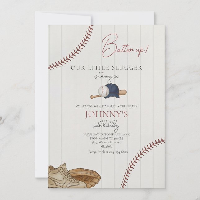 Editable Baseball Birthday Invitation Einladung (Vorderseite)