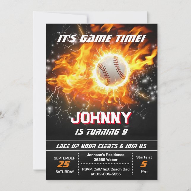 Editable Baseball Birthday Party Invitation Einladung (Vorderseite)