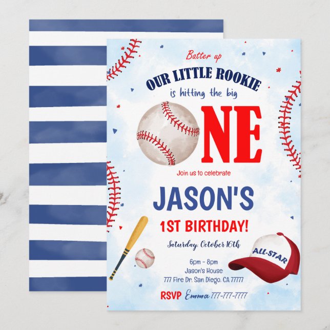 Editable Baseball-Einladung Einladung (Vorne/Hinten)