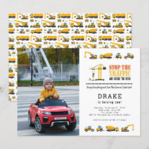 Editable Bau Trucks Thema Foto Geburtstag