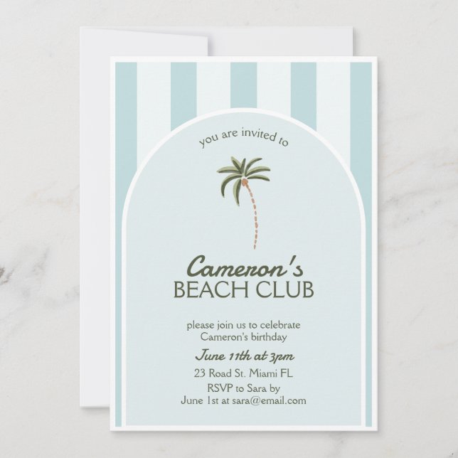 Editable Beach Club Cabana Invitation Anniversaire (Devant)
