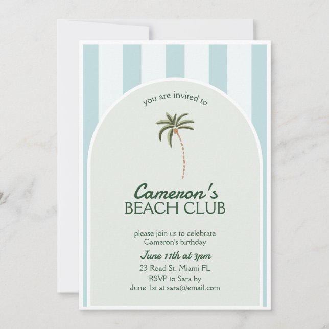 Editable Beach Club Cabana Invitation Anniversaire (Devant)