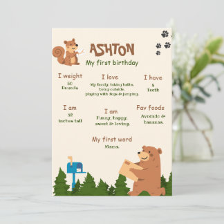 Editable Bear First Birthday Woodland Bear Boy 1. Einladung