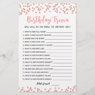 Editable Birthday trivia Birthday party game